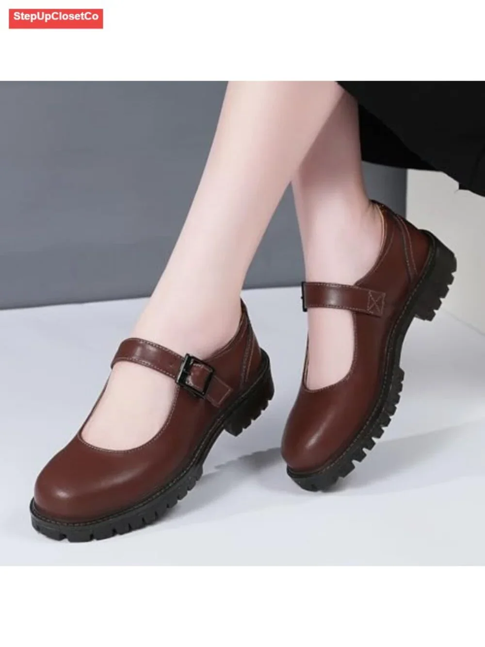 Women's Mary Jane Flats Comfortable Non-Slip Work Shoes Adjustable Hook Loop